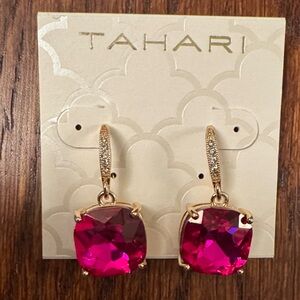 Tahari Fuchsia and Gold Dangle Earrings